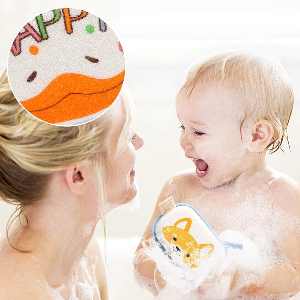 Cute Print Elephant Bath Sponge For Kids Soft Body Wash Towel For Toddlers And Newborns 0