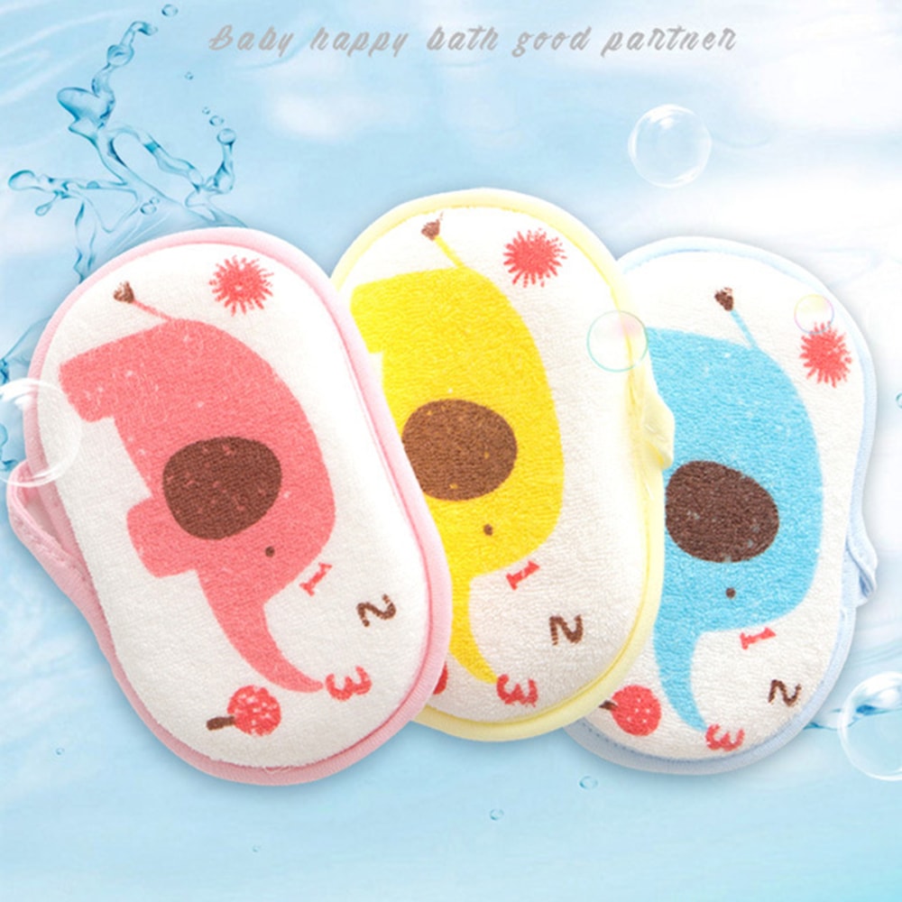 Cute Kids Baby Cotton Shower Bath Sponge Rub Cartoon Elephant Body Wash Towel Soft Sponge For Infan 1