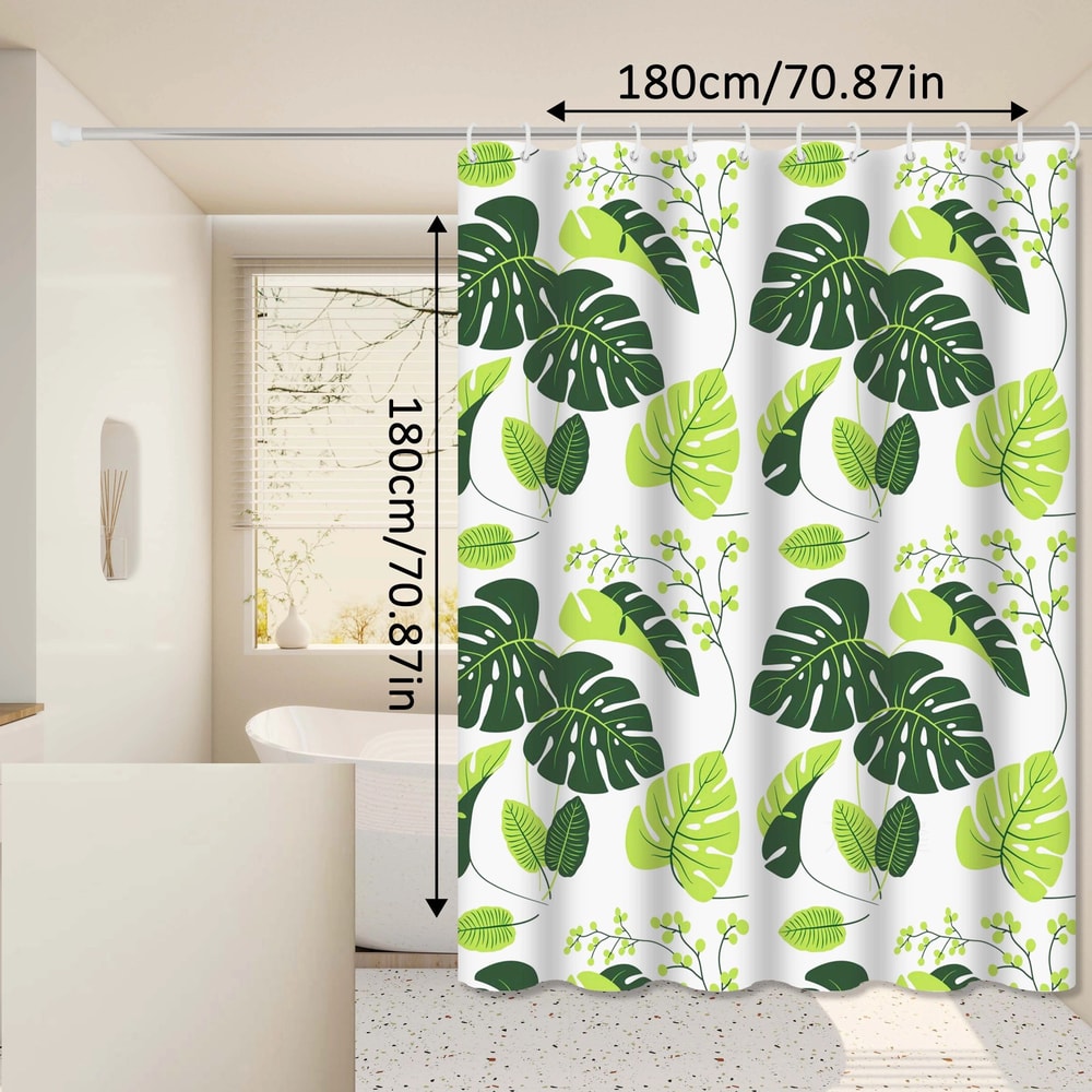 Fresh And Natural Style Turtle Leaf Bathroom Curtain Green Bathroom Space Blocks Privacy And Aesthe 3