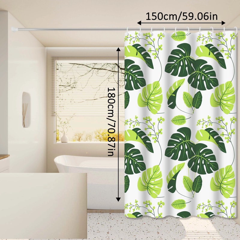Fresh And Natural Style Turtle Leaf Bathroom Curtain Green Bathroom Space Blocks Privacy And Aesthe 2