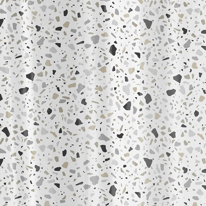 Eco Friendly Waterproof PEVA Shower Curtain Set Black White Terrazzo Pattern Easy Clean Recycled 1