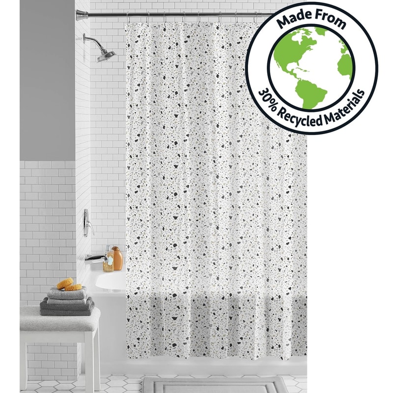 Eco Friendly Waterproof PEVA Shower Curtain Set Black White Terrazzo Pattern Easy Clean Recycled 3