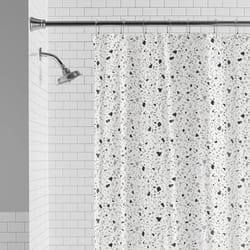 eco friendly waterproof peva shower curtain set, black white terrazzo pattern, easy clean recycled