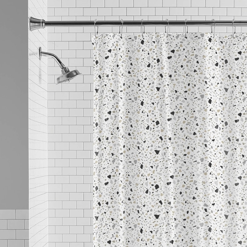 Eco Friendly Waterproof PEVA Shower Curtain Set Black White Terrazzo Pattern Easy Clean Recycled 0