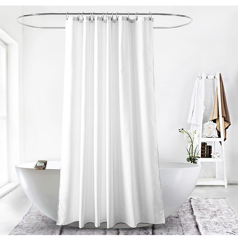 White Polyester Waffle Shower Curtain Waterproof Solid Color Toilet Curtain, No Drilling Summer Shower Curtain for Hotel