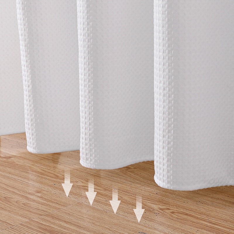 White Polyester Waffle Shower Curtain Waterproof Solid Color Toilet Curtain, No Drilling Summer Shower Curtain for Hotel
