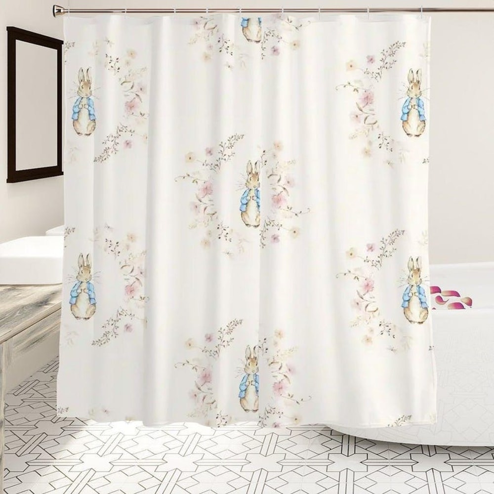Peter Rabbit Shower Curtain Kids Bathroom Decor Girl Shower Curtain Vintage Floral Bathroom Decor 1