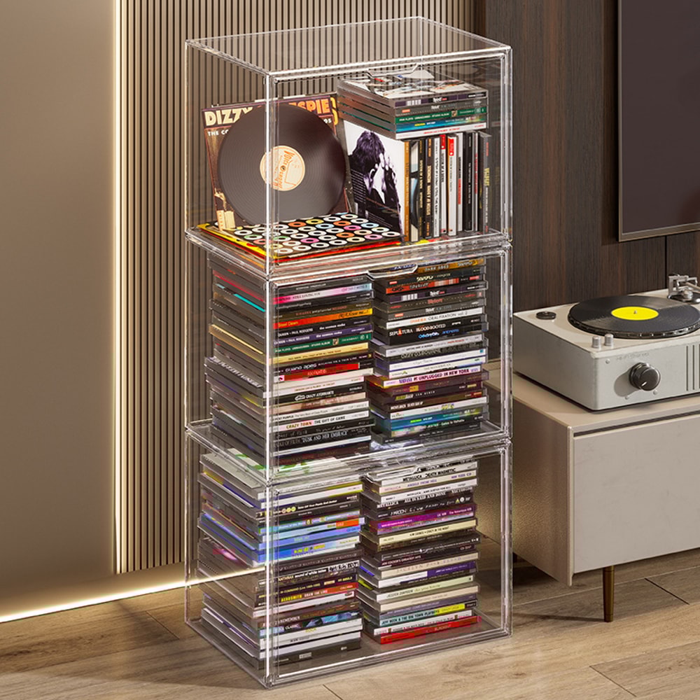 Transparent Bookshelf Storage Box Large Capacity Acrylic Display Cabinet Dustproof CD Album Magazin 1