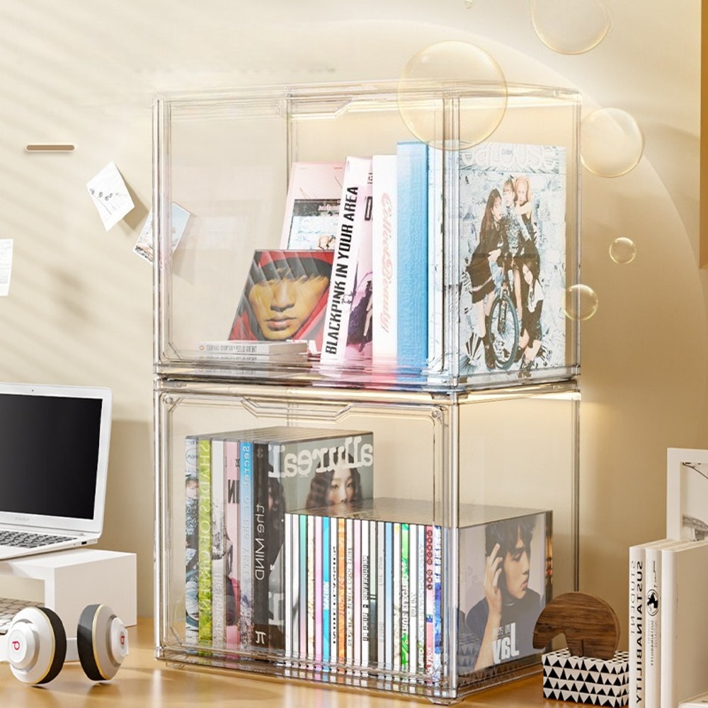 Transparent Bookshelf Storage Box Large Capacity Acrylic Display Cabinet Dustproof CD Album Magazin 2