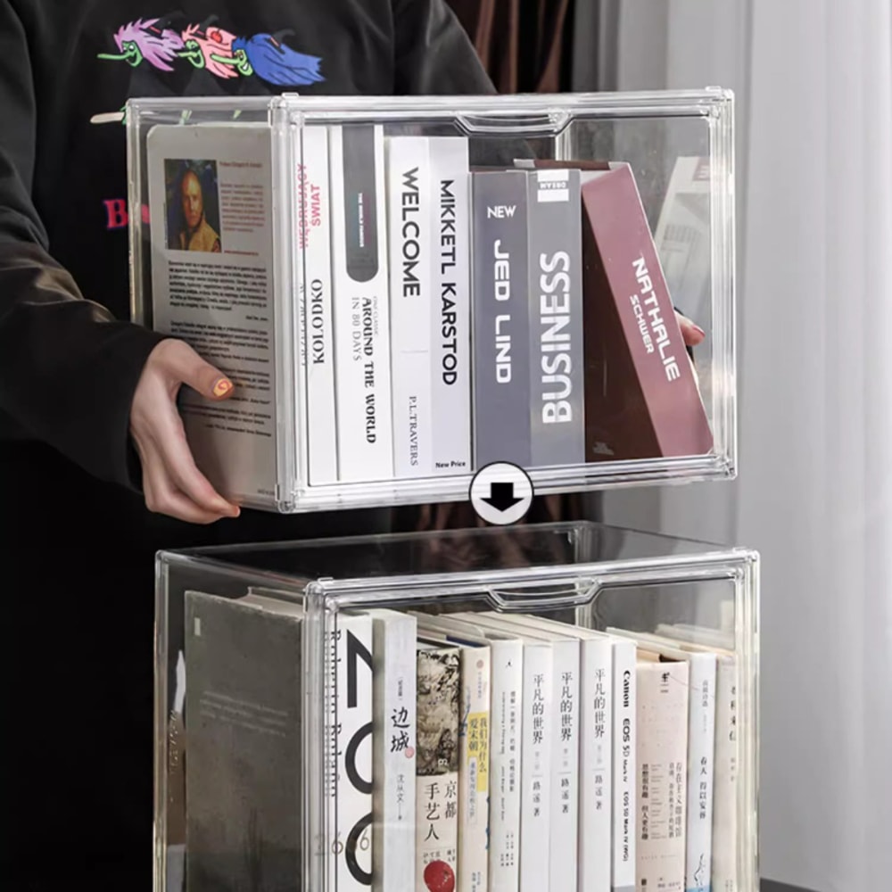 Transparent Bookshelf Storage Box Large Capacity Acrylic Display Cabinet Dustproof CD Album Magazin 4