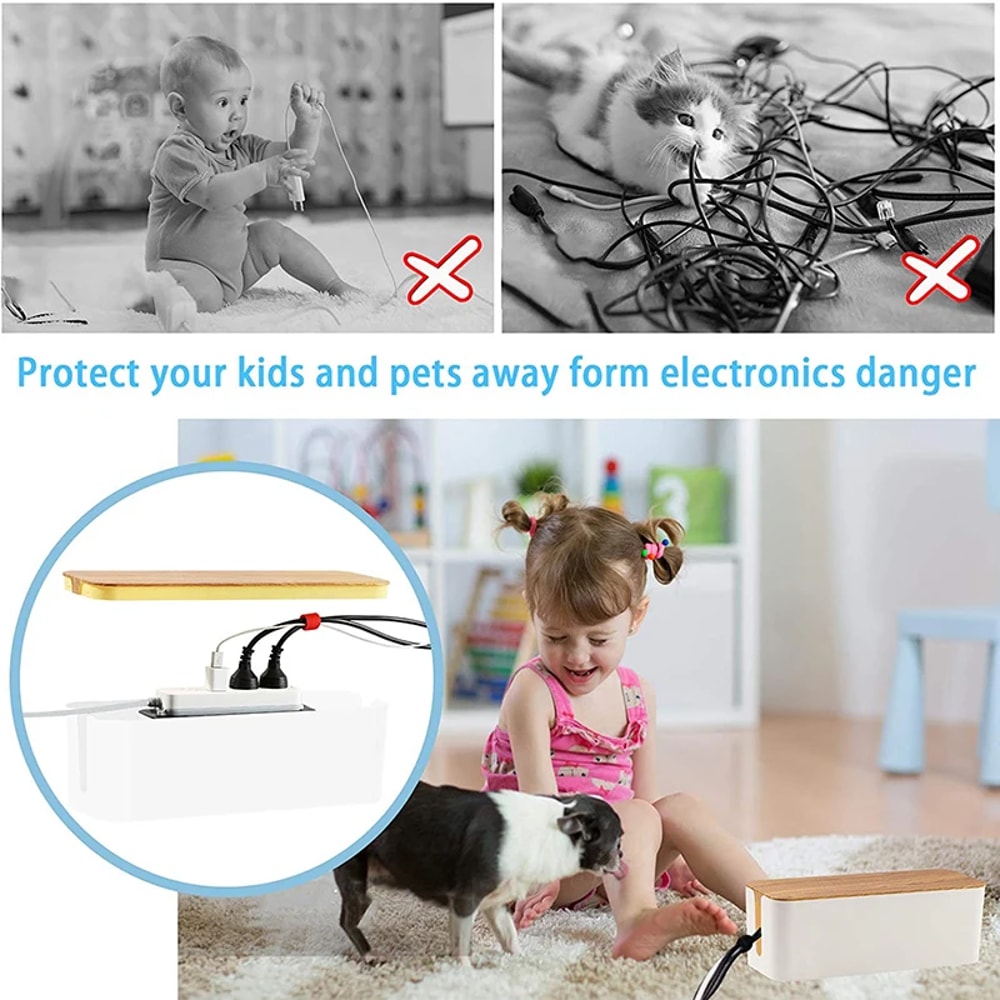 Cable Storage Box Wooden Power Strip Case Wire Management Organizer Anti Dust Charger Socket Storag