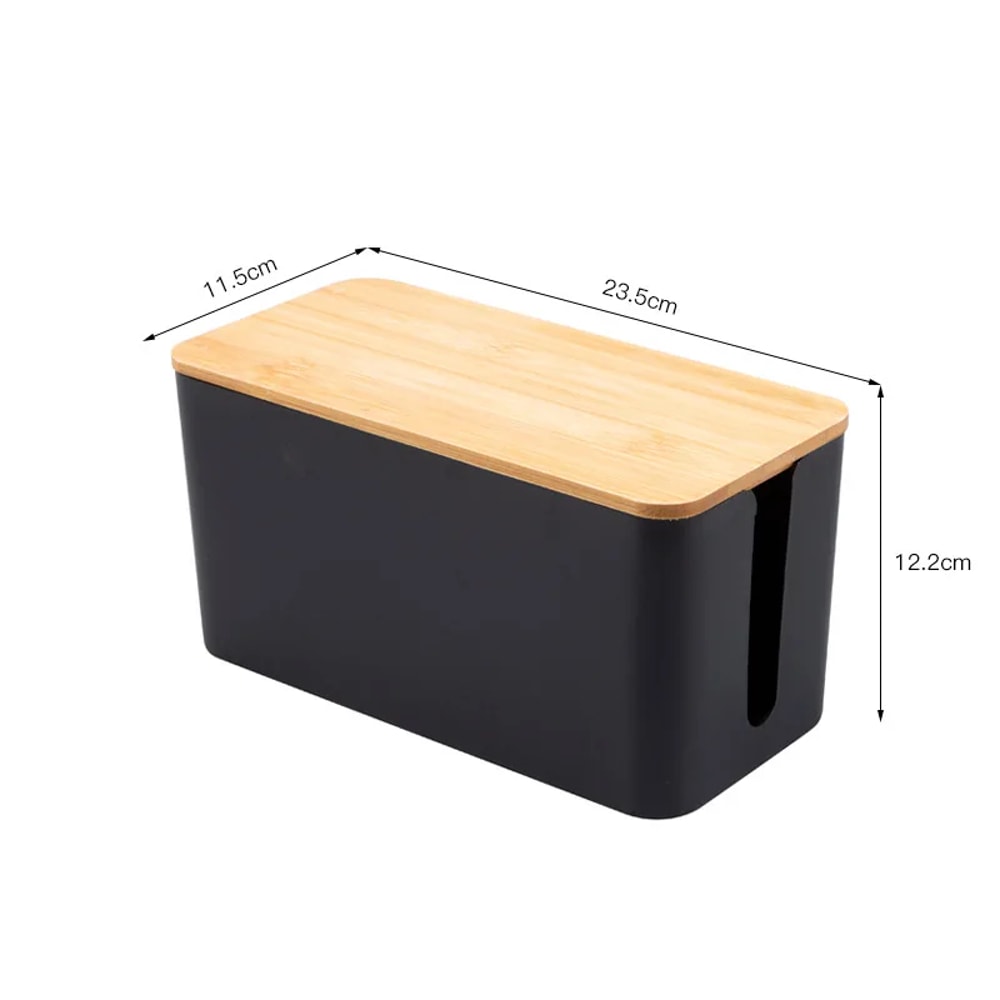 Creative Bamboo Wood Cover Cable Management Box, Power Cord Storage, Plug Board Organizer for Home, Office