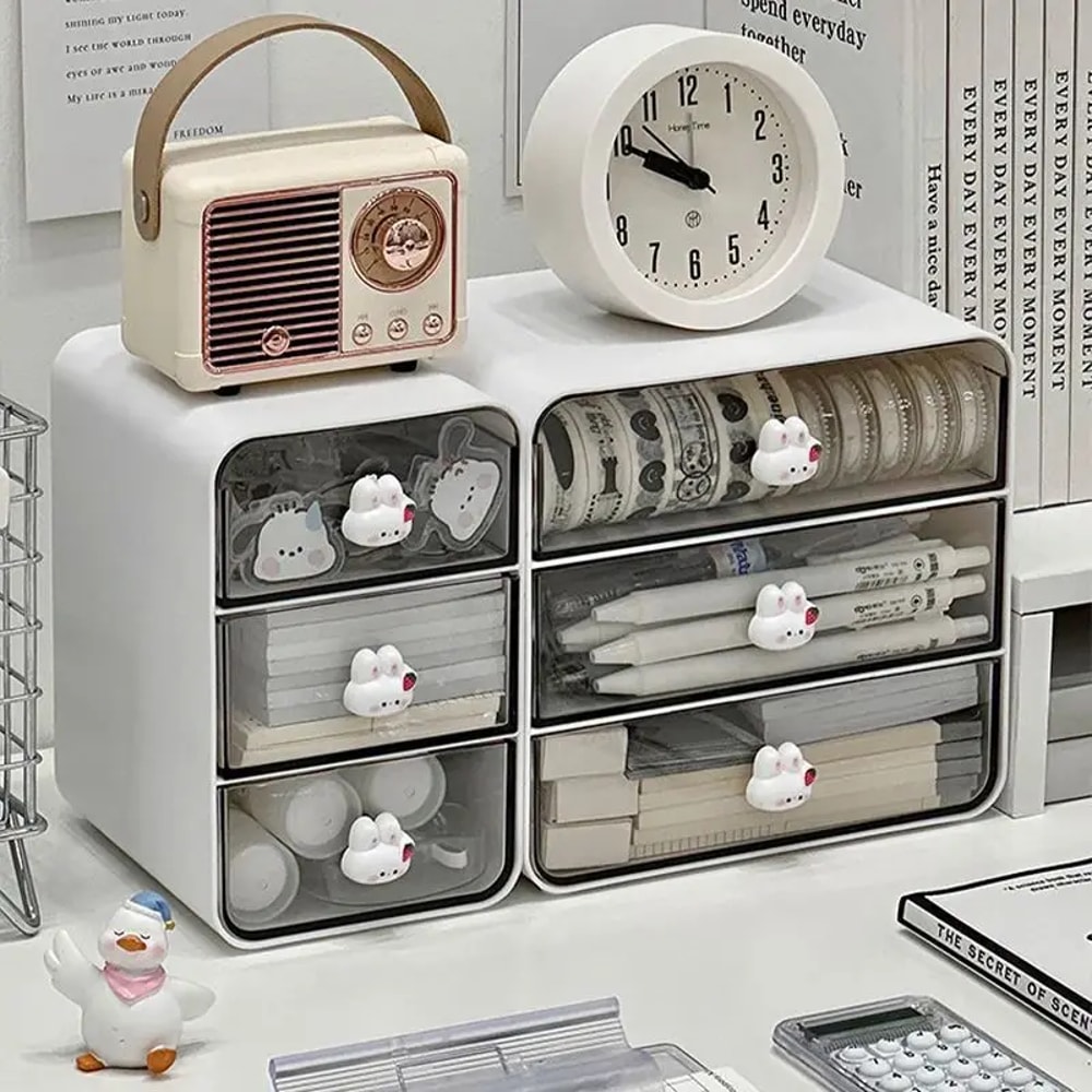 Desktop Drawer Box Desk Pen Holder Cosmetic Storage Shelf Hair Accessories Organizer For Home Schoo 1