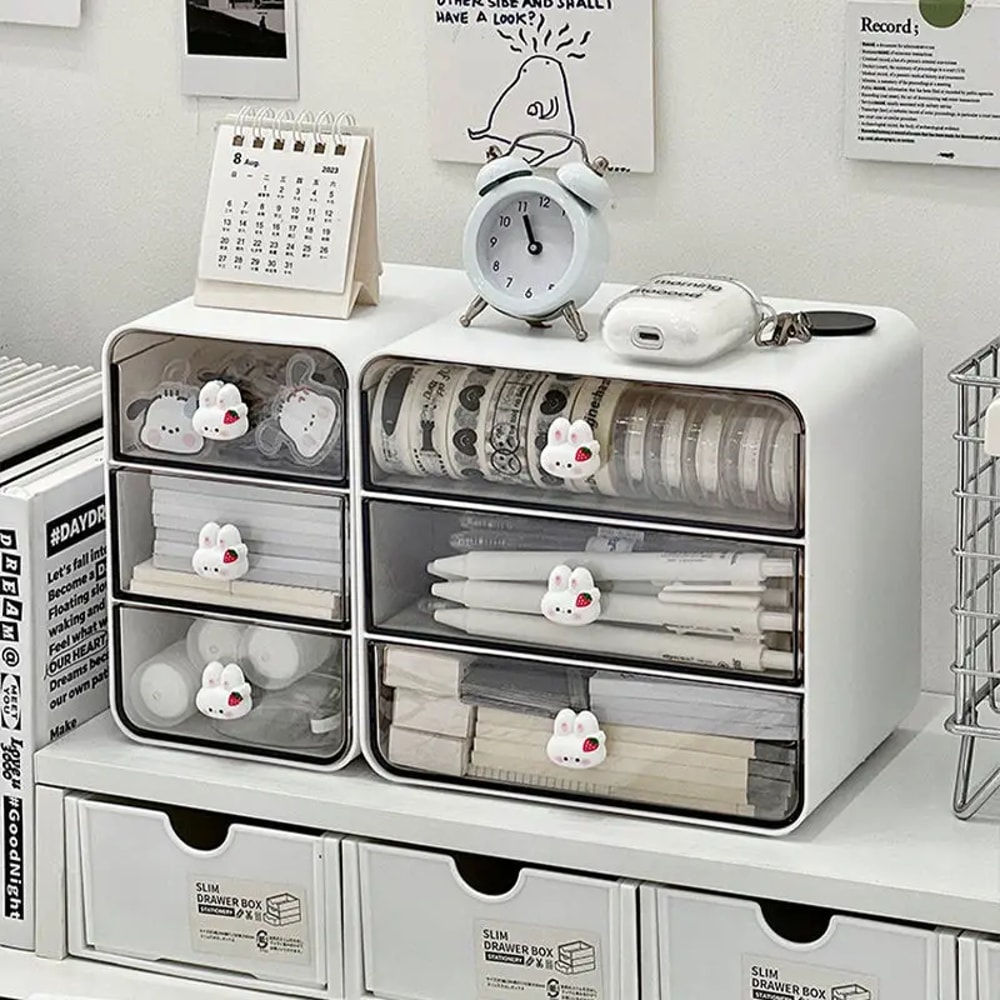 Desktop Drawer Box Desk Pen Holder Cosmetic Storage Shelf Hair Accessories Organizer For Home Schoo 2