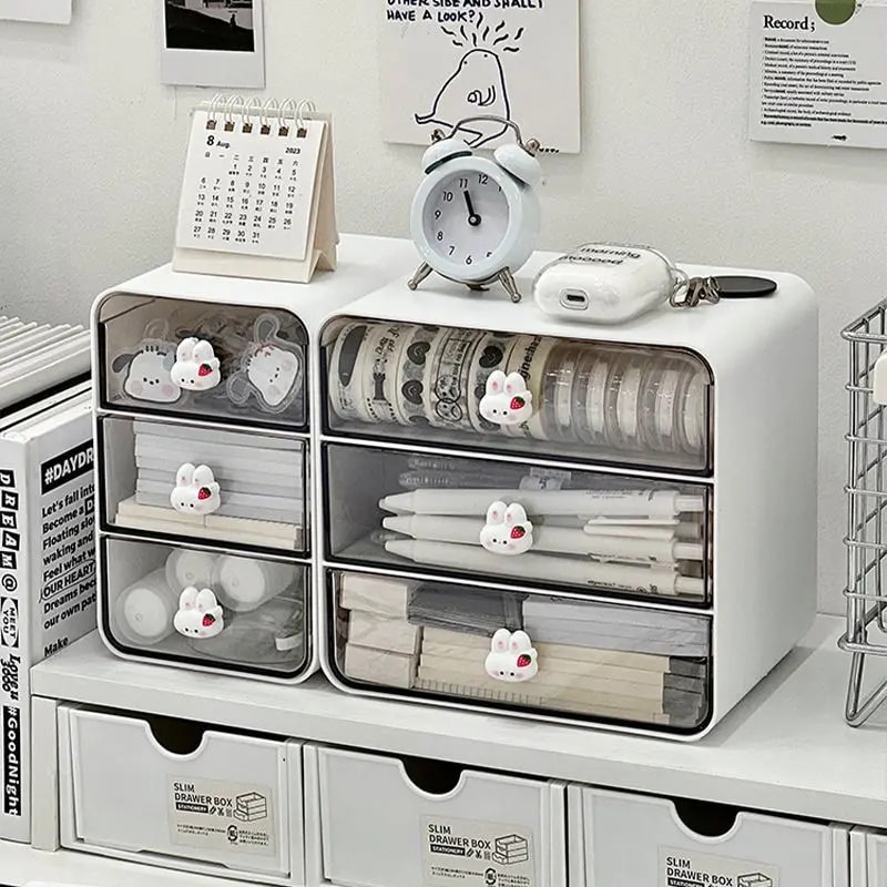 Desktop Drawer Box Desk Pen Holder Cosmetic Storage Shelf Hair Accessories Organizer For Home Schoo 2