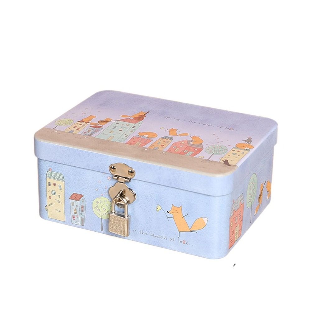 Vintage Large Capacity Tinplate Box With Lock Key Desktop Storage Case Metal Jewelry Box Empty Stor 9