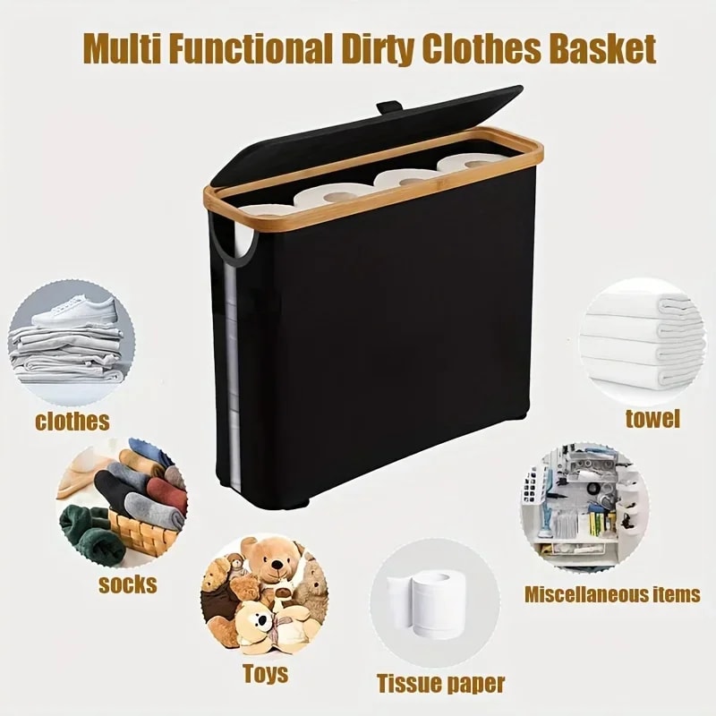 Storage Basket, Large Paper Holder with Lid, Storage Shelf for Rolls of Toilet Paper, Oxford Cloth Bamboo Storage Rack