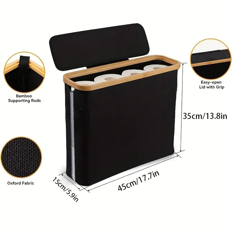 Storage Basket, Large Paper Holder with Lid, Storage Shelf for Rolls of Toilet Paper, Oxford Cloth Bamboo Storage Rack
