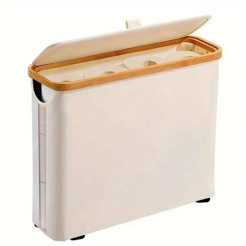 Storage Basket, Large Paper Holder with Lid, Storage Shelf for Rolls of Toilet Paper, Oxford Cloth Bamboo Storage Rack