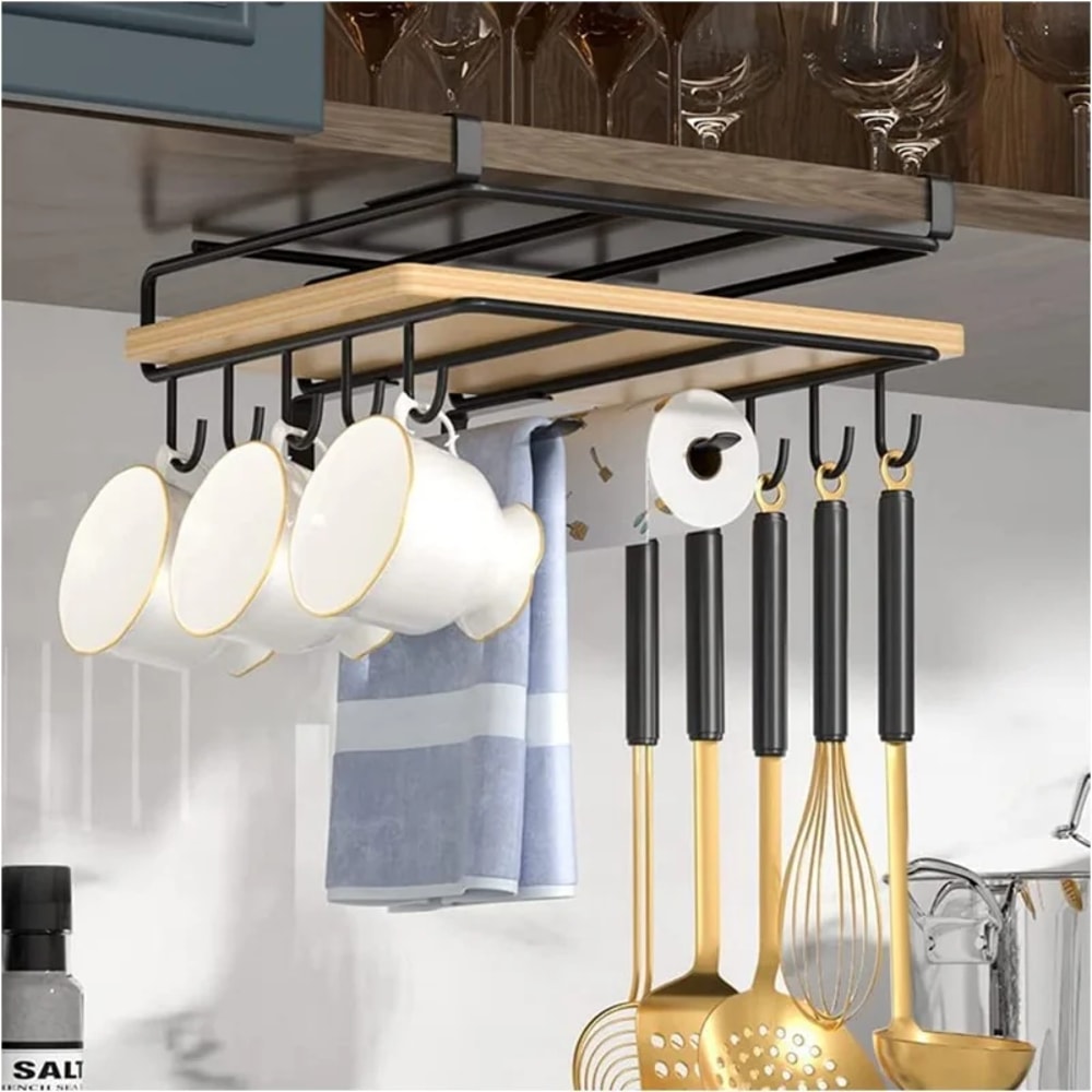 Under Cupboard Hanging Organizer Rack With Hook Paper Towel Rags Hanger Cutting Board Holder For Ki 1