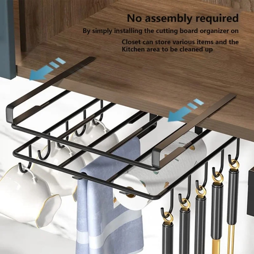 Under Cupboard Hanging Organizer Rack With Hook Paper Towel Rags Hanger Cutting Board Holder For Ki 3