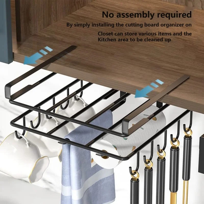Under Cupboard Hanging Organizer Rack With Hook Paper Towel Rags Hanger Cutting Board Holder For Ki 3