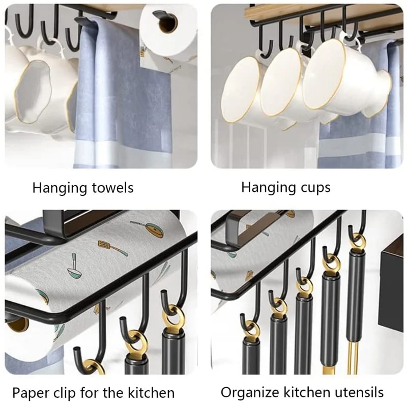 Under Cupboard Hanging Organizer Rack With Hook Paper Towel Rags Hanger Cutting Board Holder For Ki 4