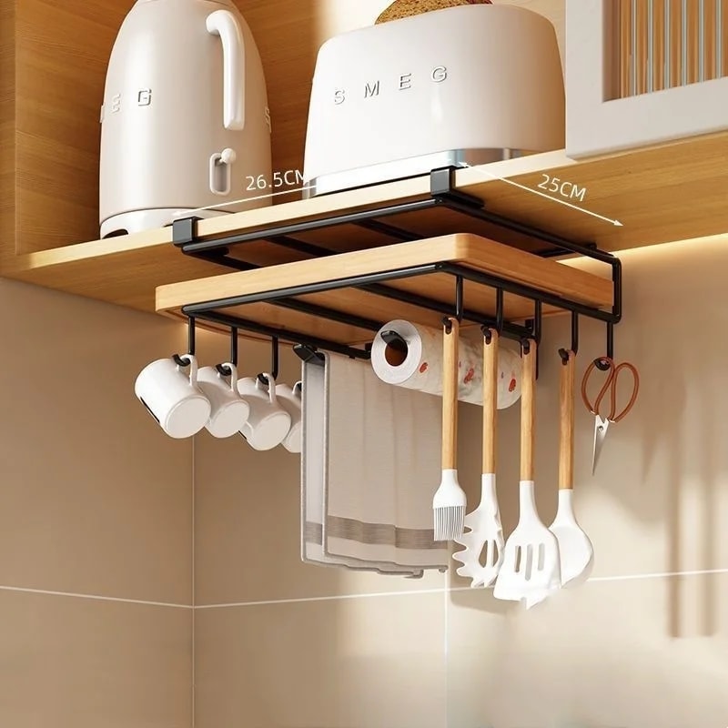 Under Cupboard Hanging Organizer Rack With Hook Paper Towel Rags Hanger Cutting Board Holder For Ki 5