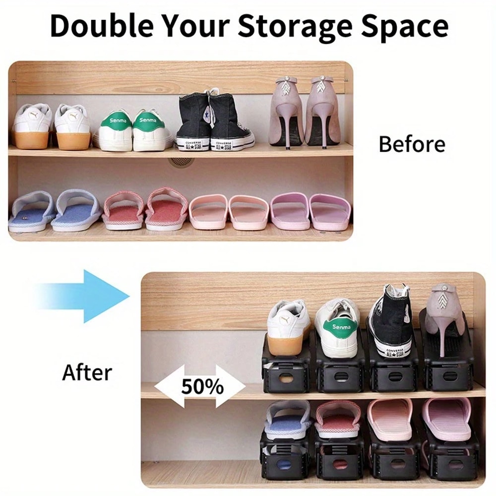 Modern Shoe Rack DoubleLayer Adjustable Plastic Shoe Storage Rack Home Living Room Organizer 4