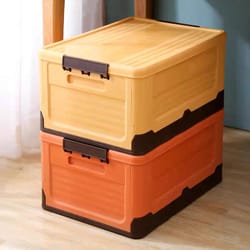 folding storage box organizer, multifunction large plastic basket with lid, foldable storage container for sundries