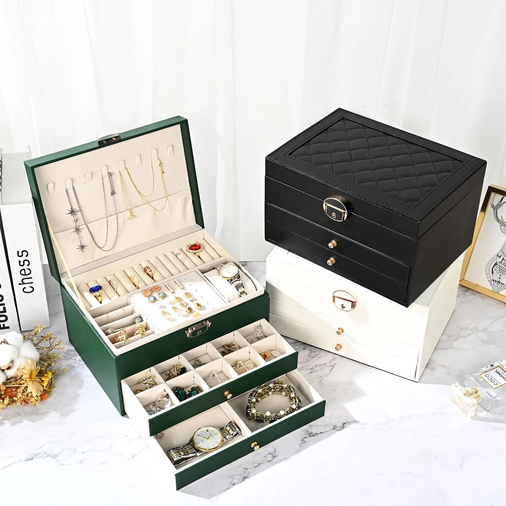 High-End Jewelry Box, Large Capacity Drawer-Type Earring Storage Organizer, Oxidation Finish, Multi-Layer Household