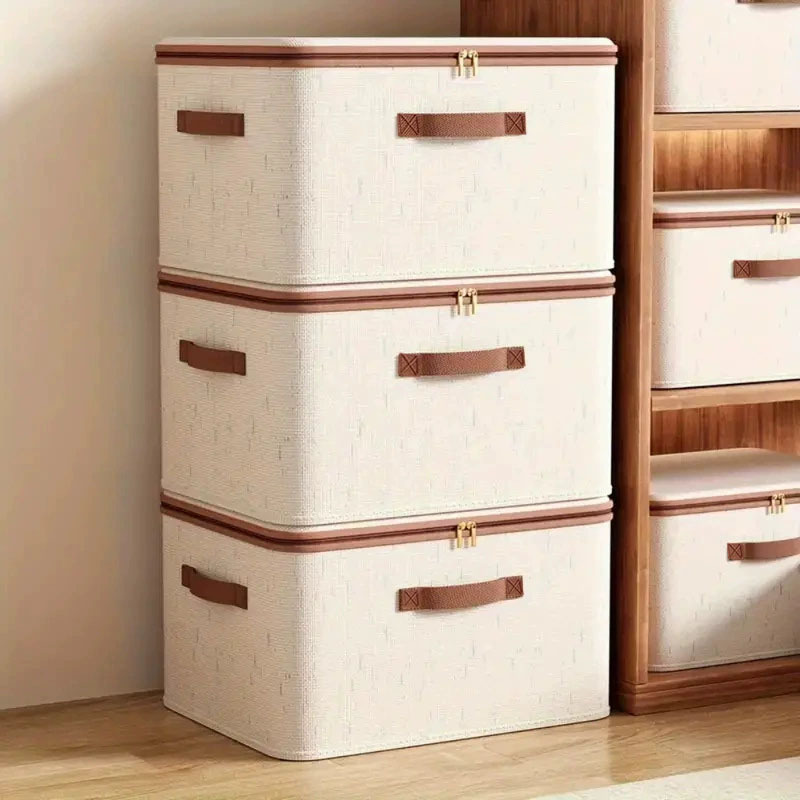 Heavyduty Hard Shell Cotton Linen Zipper Storage Box With Lid Large Household Storage Box For Cloth 0