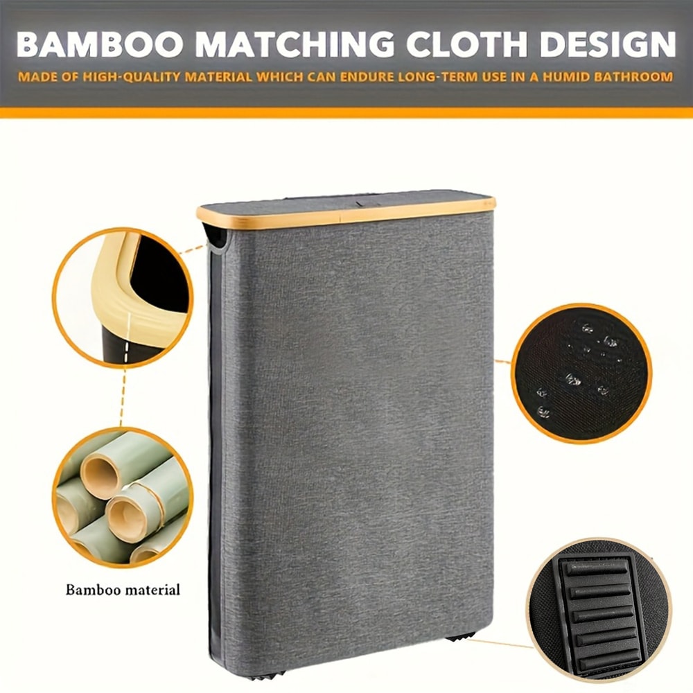 Foldable Bamboo Frame Long Roll Paper Storage Box Anti Slip Base, Bathroom Organizer Storage Container