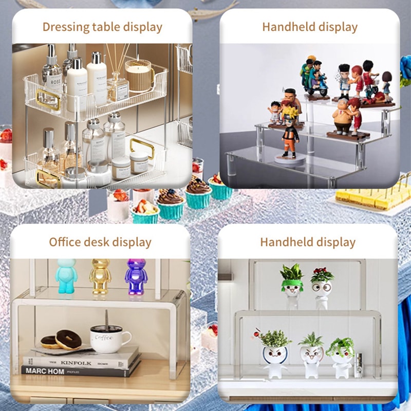 Layer Acrylic Display Stand, Transparent Storage Shelf for Cupcake Perfume Doll, Durable Display Rack, Trapezoidal Blind