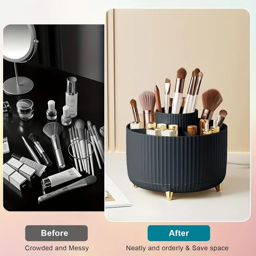 Rotating Makeup Brushes Holder Slot Organizer For Vanity Desktop Bathroom MultiFunctional Desk Stor 2