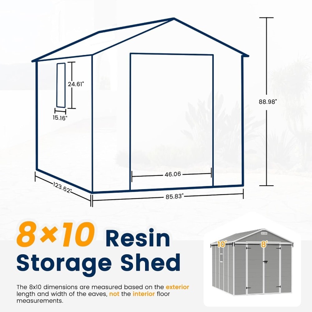 Storage Shed Resin Outdoor Garden Shed with Floor, Lockable Door Outdoor Storage, Patio Storage for Tools, Bike, Lawn