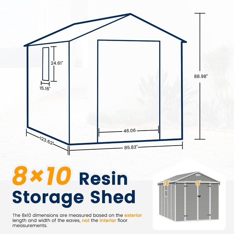 Storage Shed Resin Outdoor Garden Shed with Floor, Lockable Door Outdoor Storage, Patio Storage for Tools, Bike, Lawn