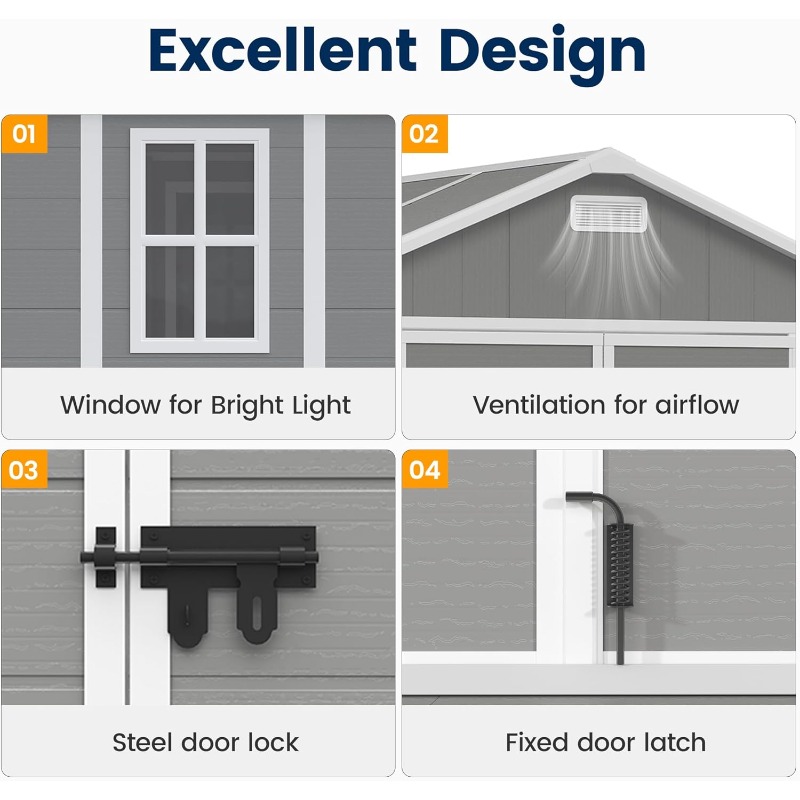 Storage Shed Resin Outdoor Garden Shed with Floor, Lockable Door Outdoor Storage, Patio Storage for Tools, Bike, Lawn