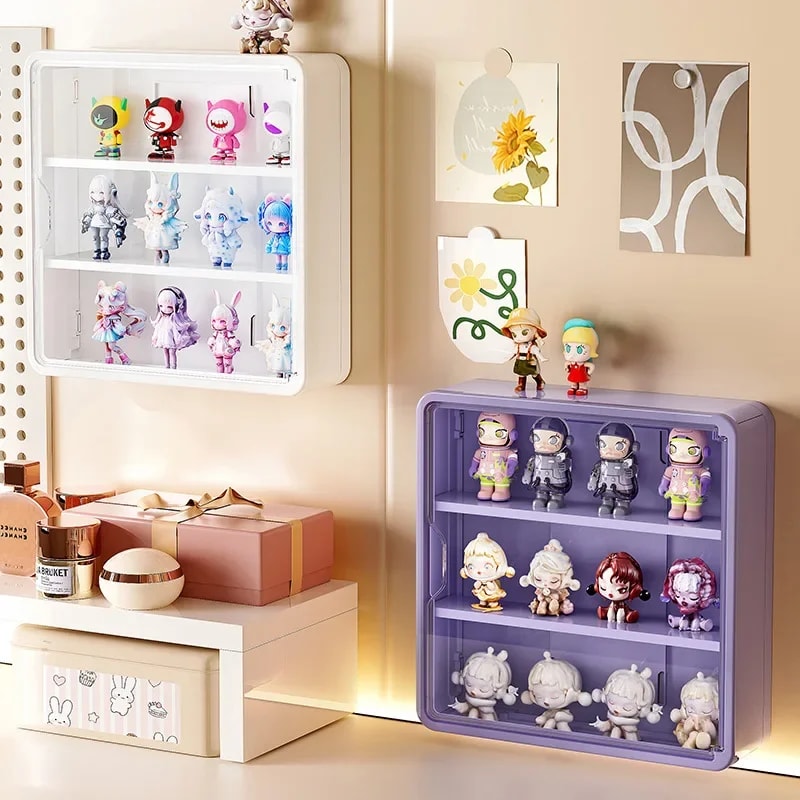 Wall Mounted Doll Blind Box Storage Rack Figurine Display Cabinet Dustproof Doll Display Organizer