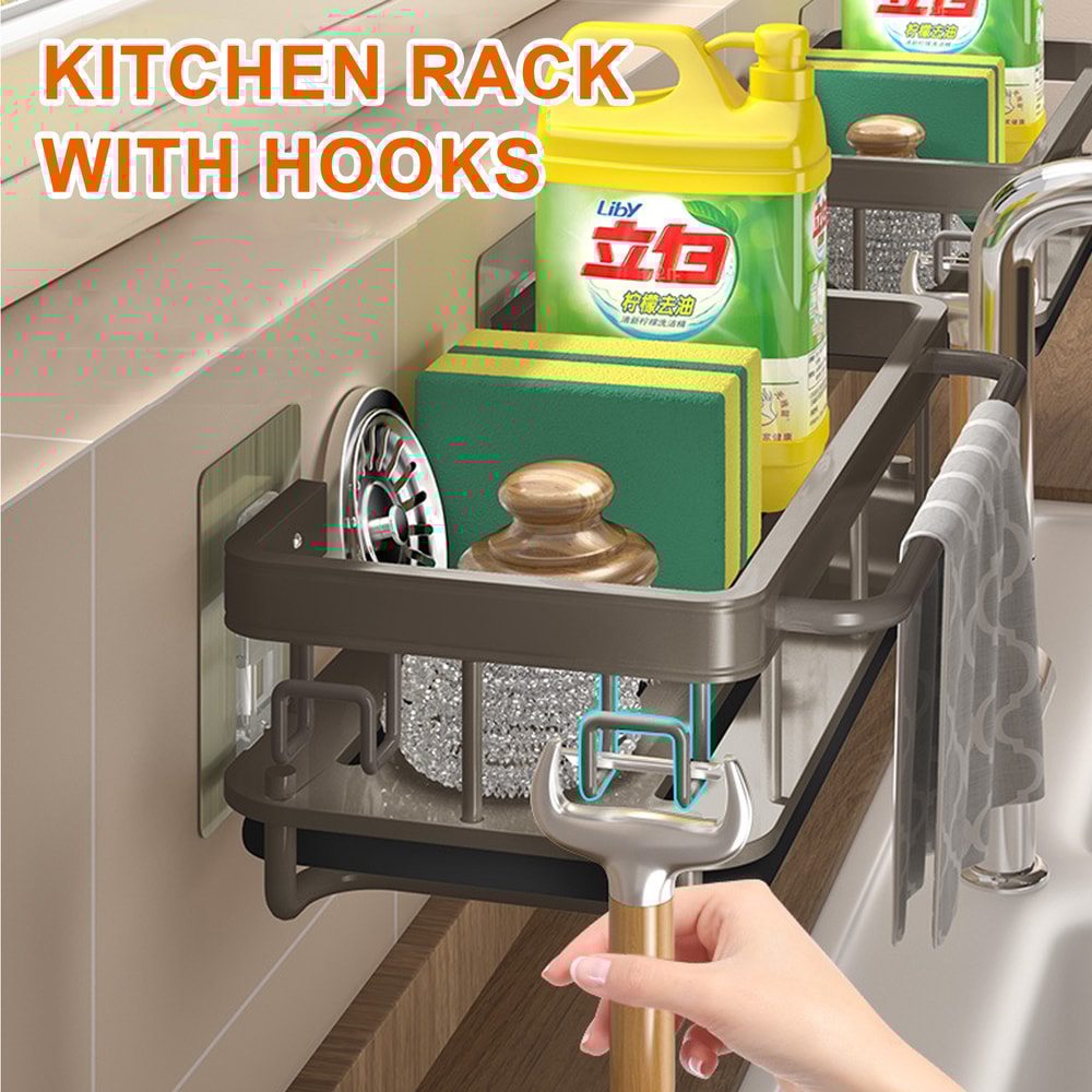 Kitchen Sink Drain Rack With Tray Aluminum Sink Shelf Soap Sponge Holder Dishcloth Towel Rack Filte 1
