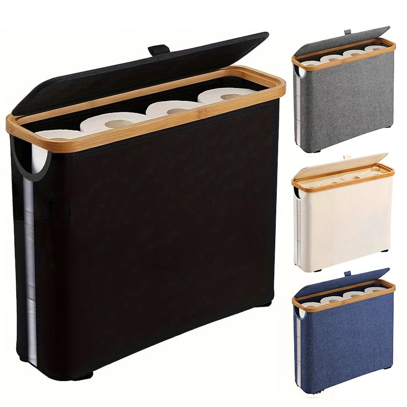 Bathroom Toilet Paper Storage Basket, Foldable Oxford Cloth Organizer With Cover, Tissue Holder, Bathroom Accessories