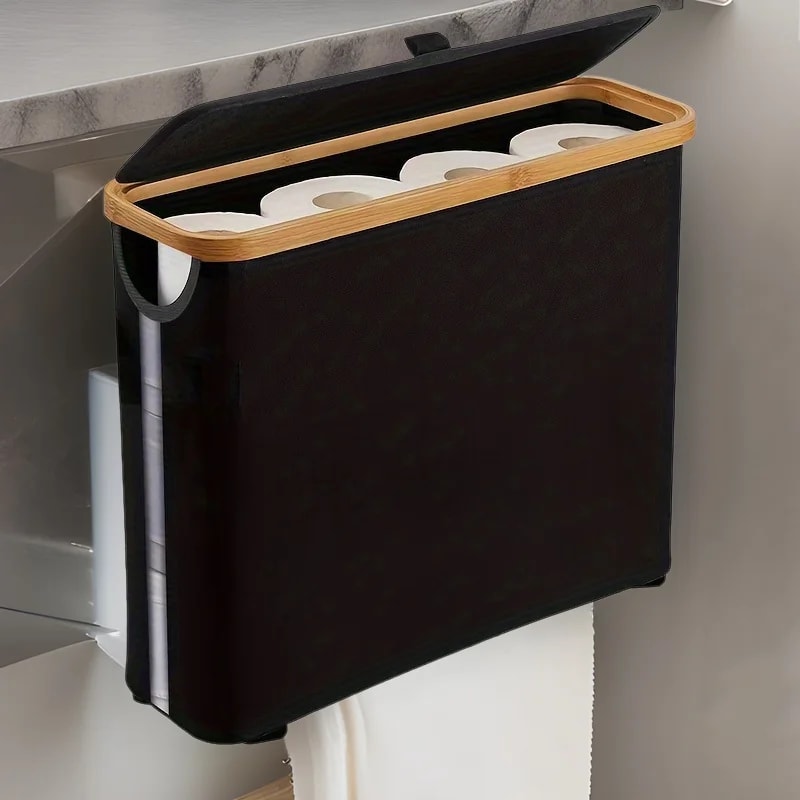 Bathroom Toilet Paper Storage Basket, Foldable Oxford Cloth Organizer With Cover, Tissue Holder, Bathroom Accessories