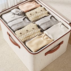 large household storage box, heavy-duty hard shell organizer box for clothes, toys, blankets, cotton linen with lid