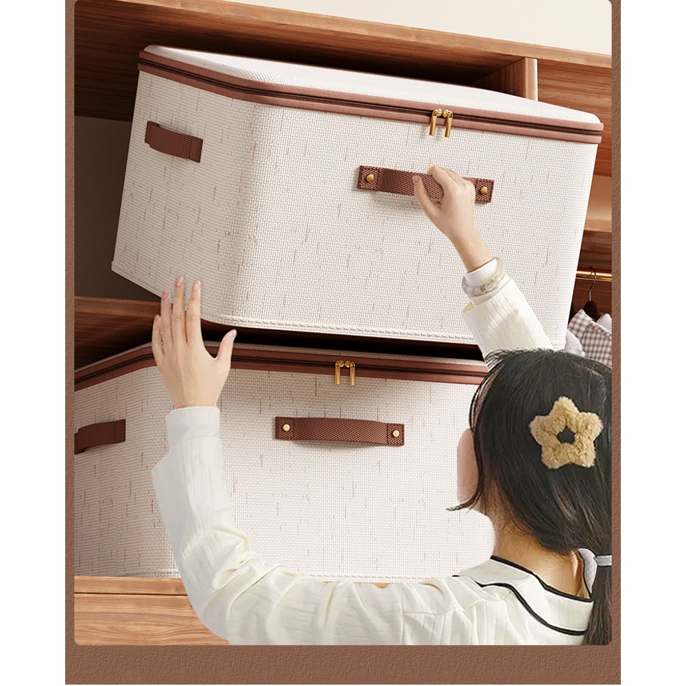 Large Household Storage Box Heavyduty Hard Shell Organizer Box For Clothes Toys Blankets Cotton Lin 1