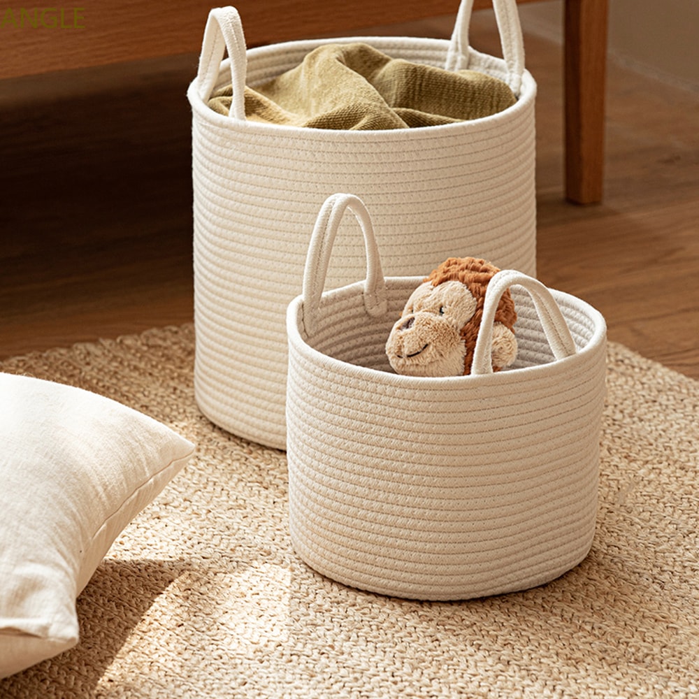 Solid White Laundry Basket For Home Organization Baby Toy Storage Cotton Rope Woven Sundries Organi 0