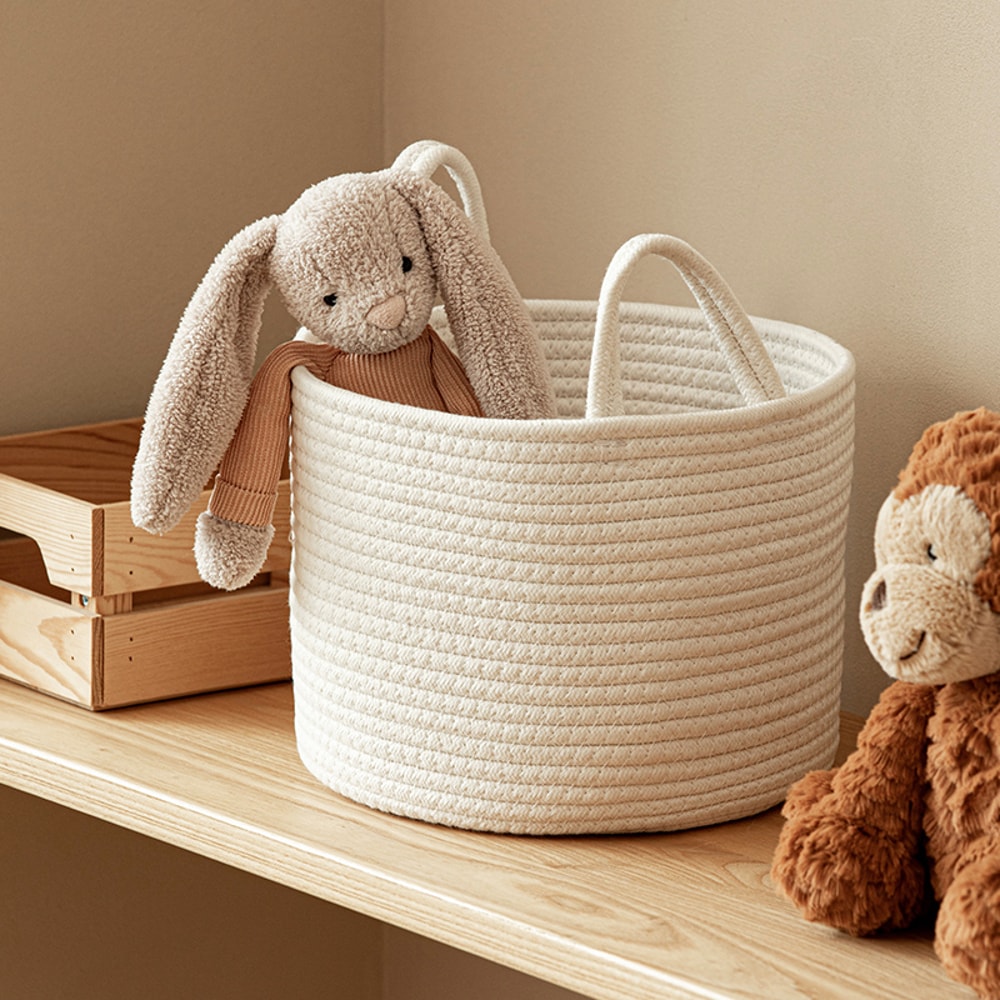 Solid White Laundry Basket For Home Organization Baby Toy Storage Cotton Rope Woven Sundries Organi 2