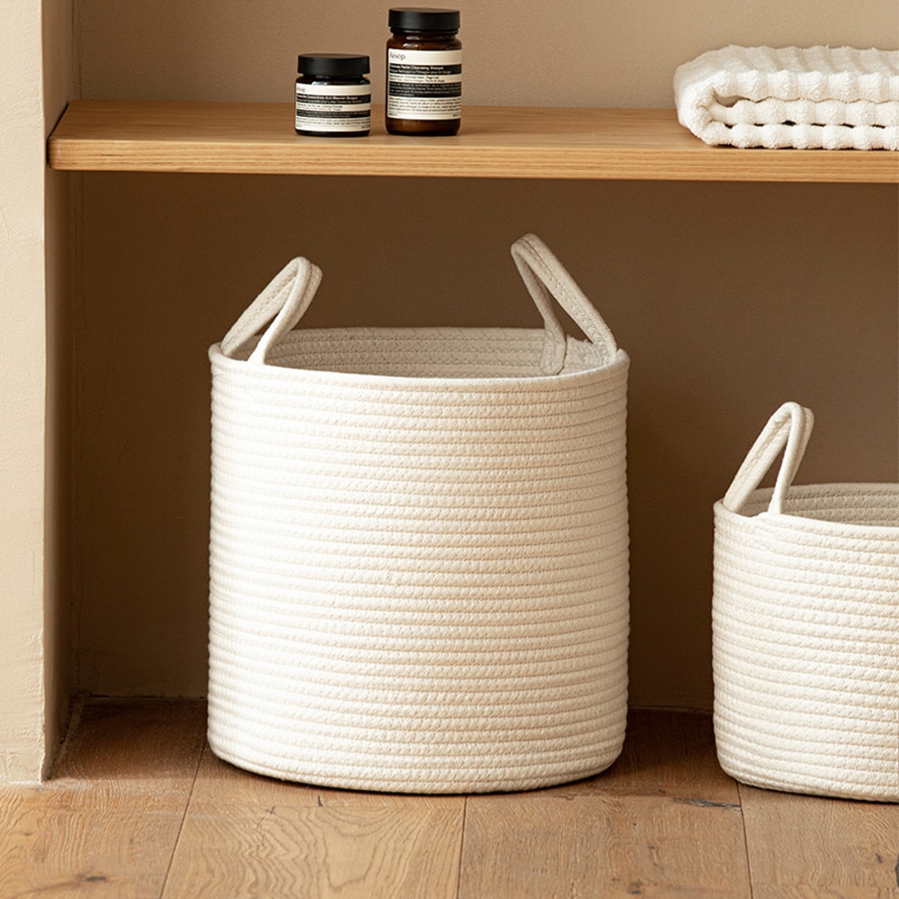 Solid White Laundry Basket For Home Organization Baby Toy Storage Cotton Rope Woven Sundries Organi 3