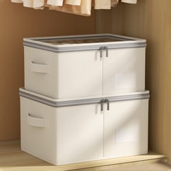 large capacity clothing storage box, foldable storage bin for down jacket, quilt organizer box with lid bedroom wardrobe