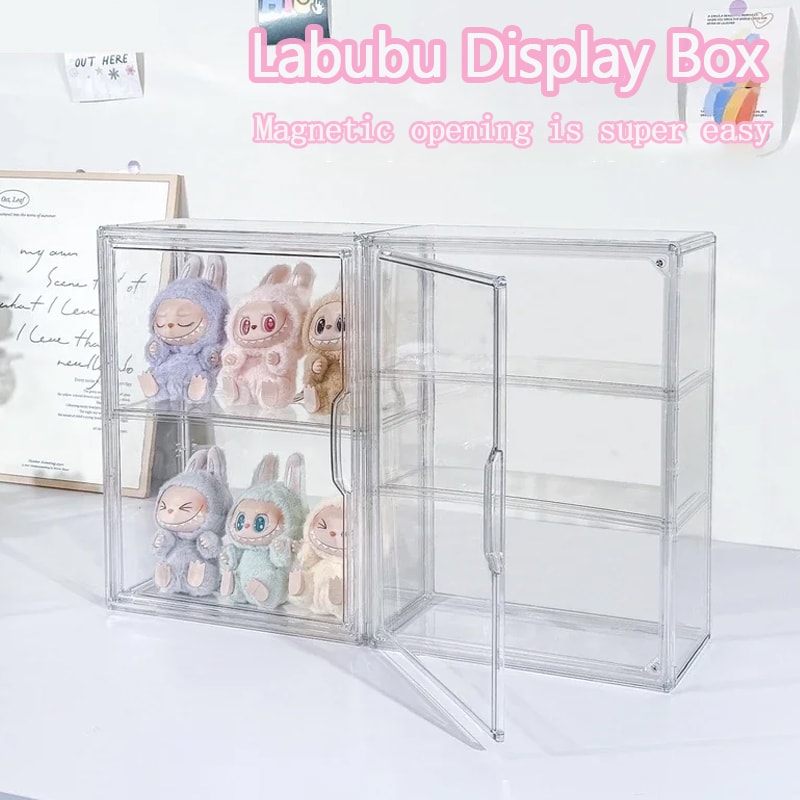 New Labubu Storage Box Transparent Acrylic Display Boxes Dustproof Doll Figure Organizer Blind Box 1