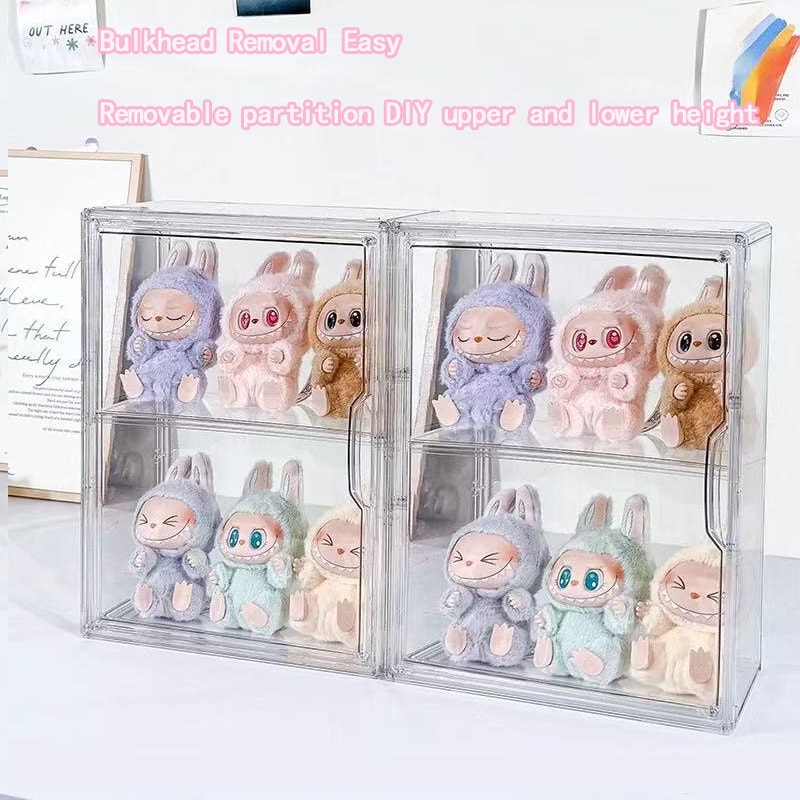 New Labubu Storage Box Transparent Acrylic Display Boxes Dustproof Doll Figure Organizer Blind Box 2